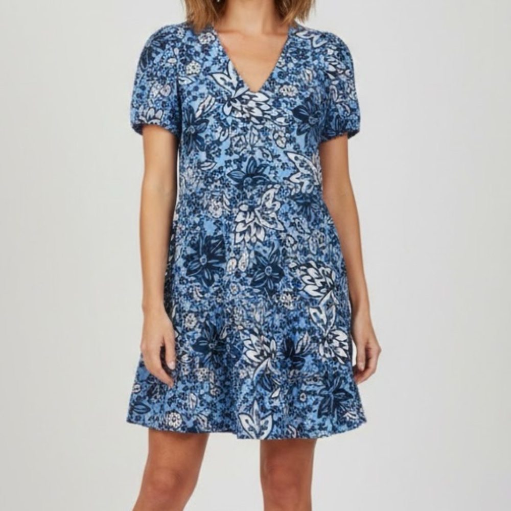 Sail to Sable Blue Floral Hawaiian Mini Slip Babydoll Dress Small